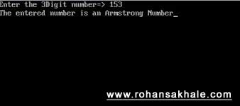 Output Screen for Armstrong Number Program